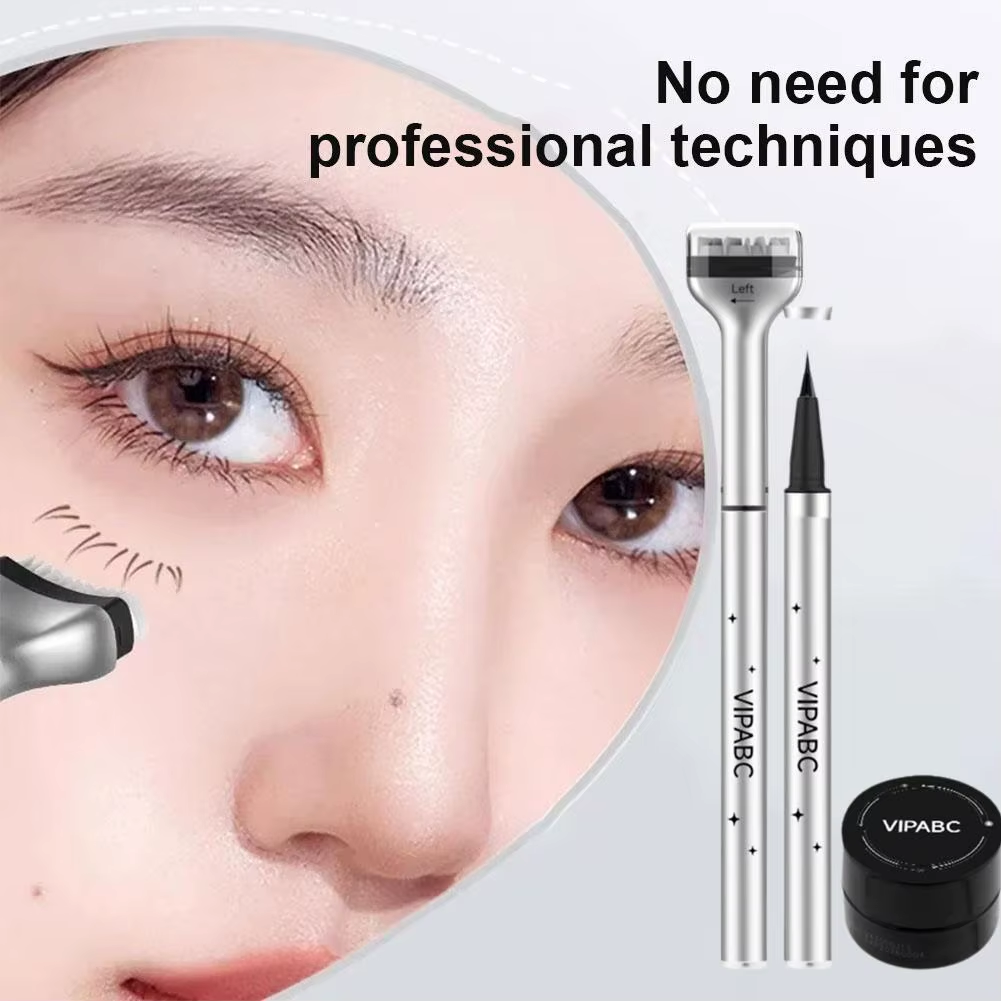 Reusable Eyelash Ink Seal Pen - 2-in-1 Lower Eyelash Stamp and Fast-Drying Liquid Eyeliner in Black and Brown for Natural Makeup Simulation