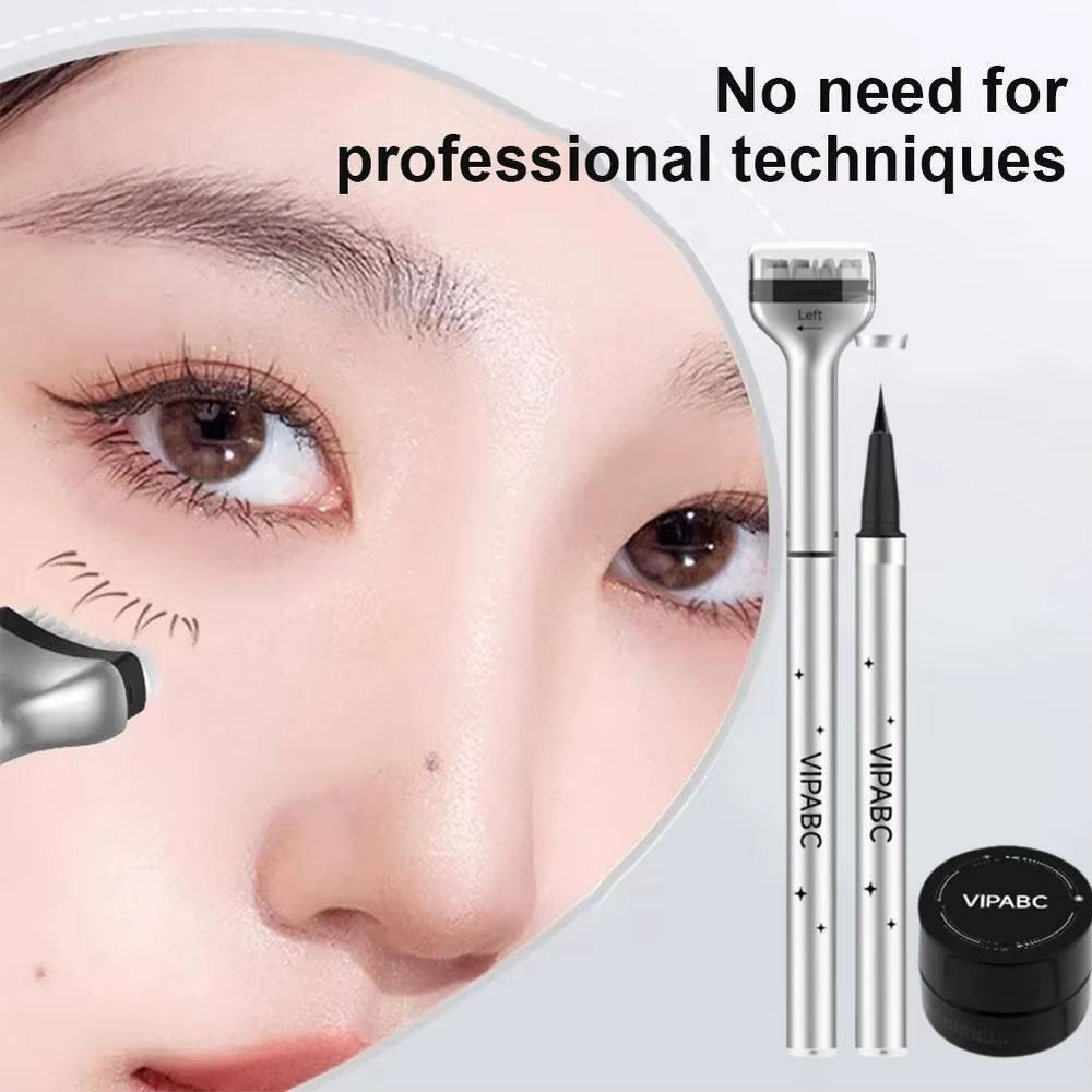 Reusable Eyelash Ink Seal Pen - 2-in-1 Lower Eyelash Stamp and Fast-Drying Liquid Eyeliner in Black and Brown for Natural Makeup Simulation